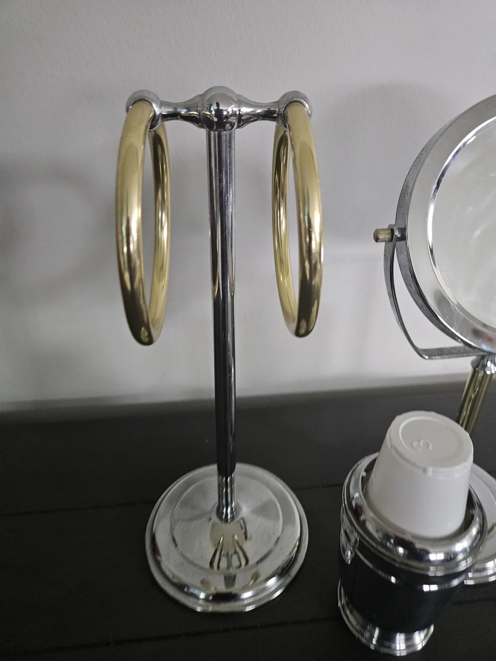 Chrome and Gold Double-Tone Vanity Set with Round Mirror